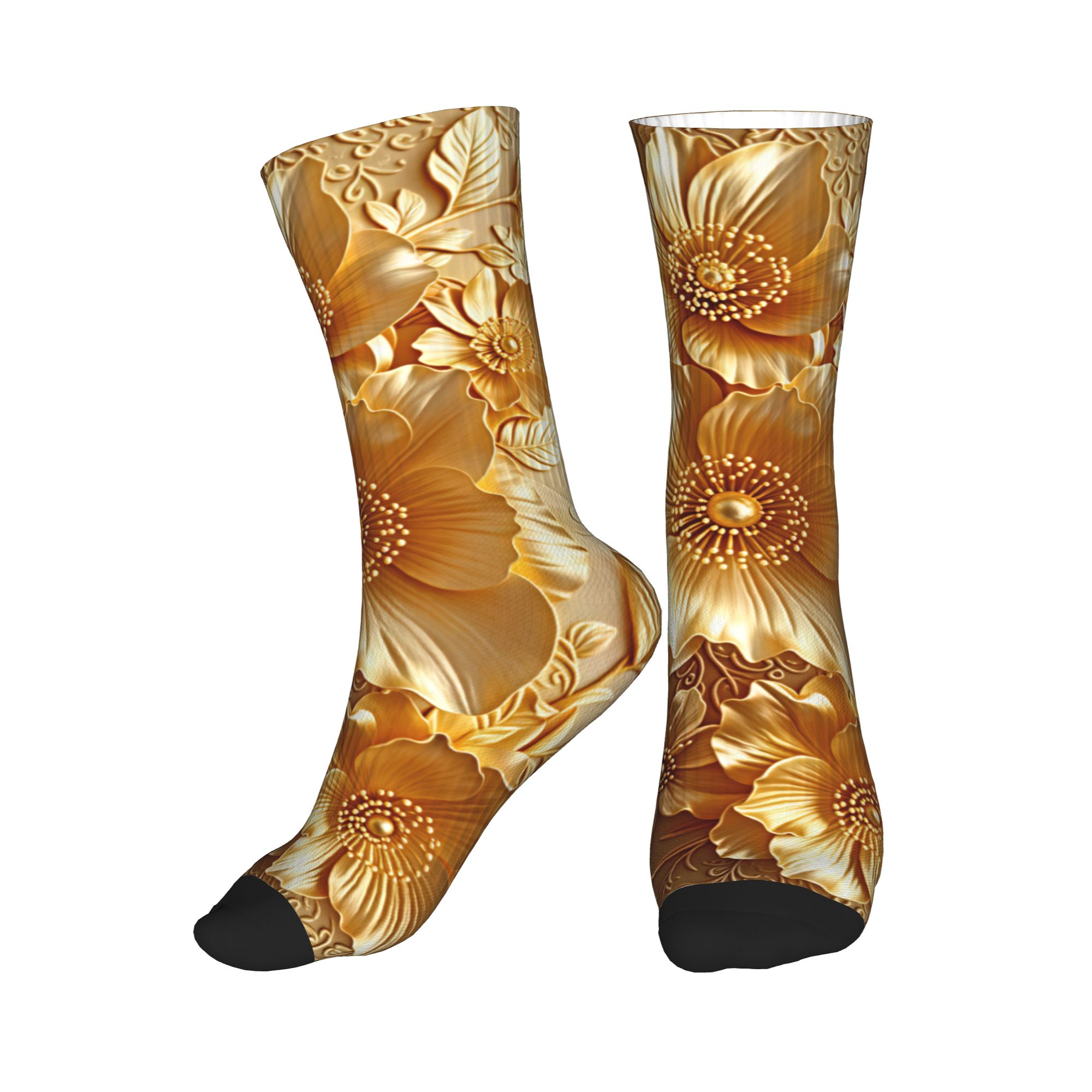 Dress Sock Men - Kaos Kaki Motif Bunga Emas 3D