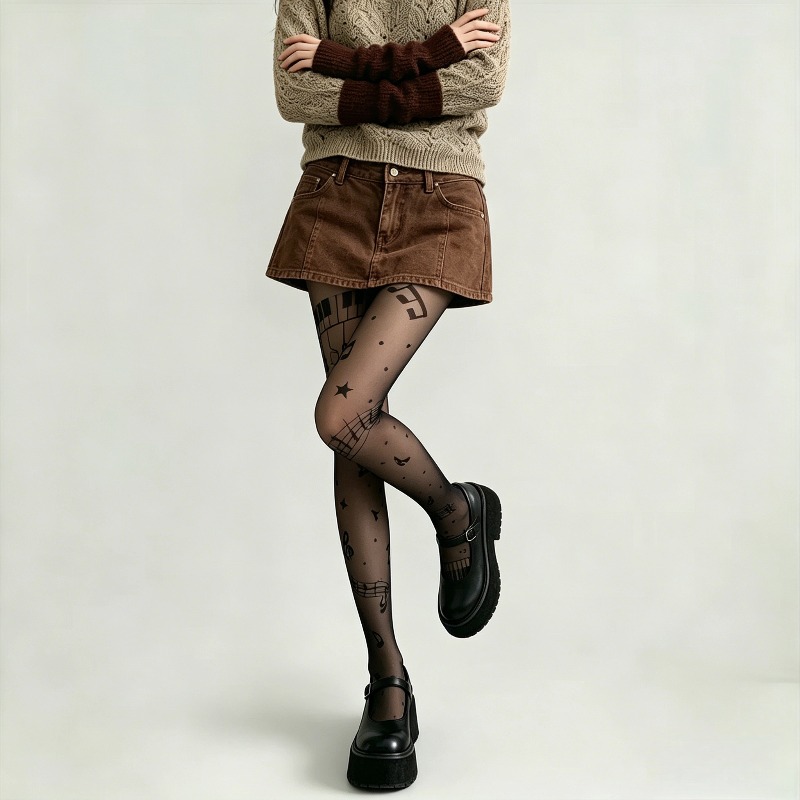 Y2K Pantyhose Tipis Motif Not  - Tights Pantyhose Sheer ulasan dan harga
