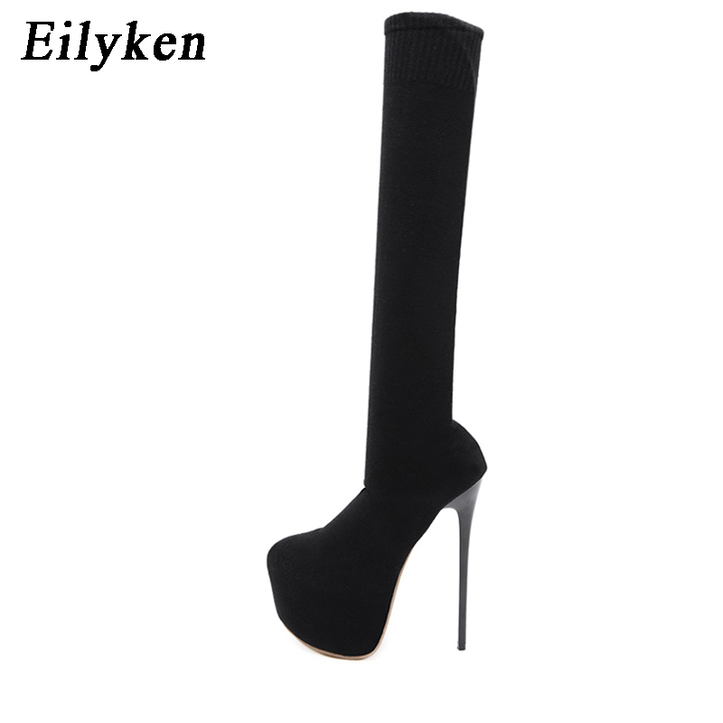Eilyken sepatu bot hak tinggi  - Knee High Sock Women ulasan dan harga