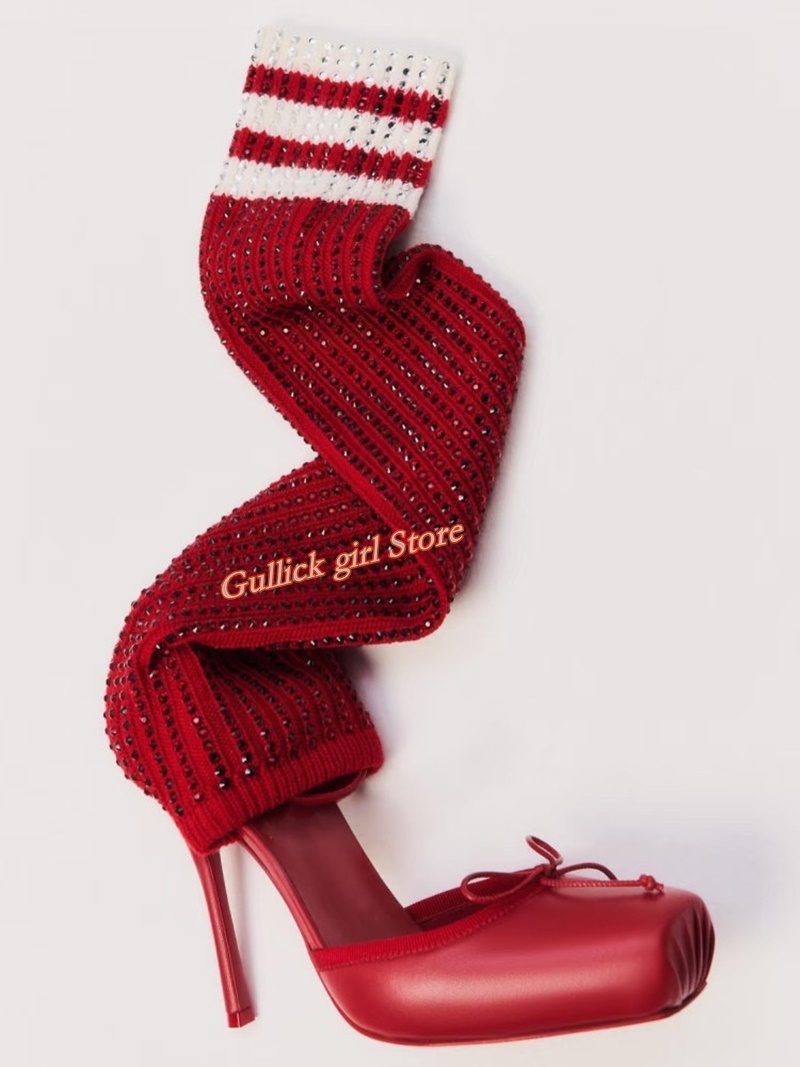 Sepatu Boots Rajut Merah Model - Knee High Sock Women ulasan dan harga